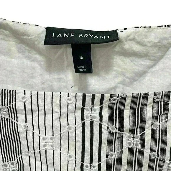 Lane Bryant Black & White Boho Babydoll Short Sleeved Top Size 16 - Picture 3 of 10